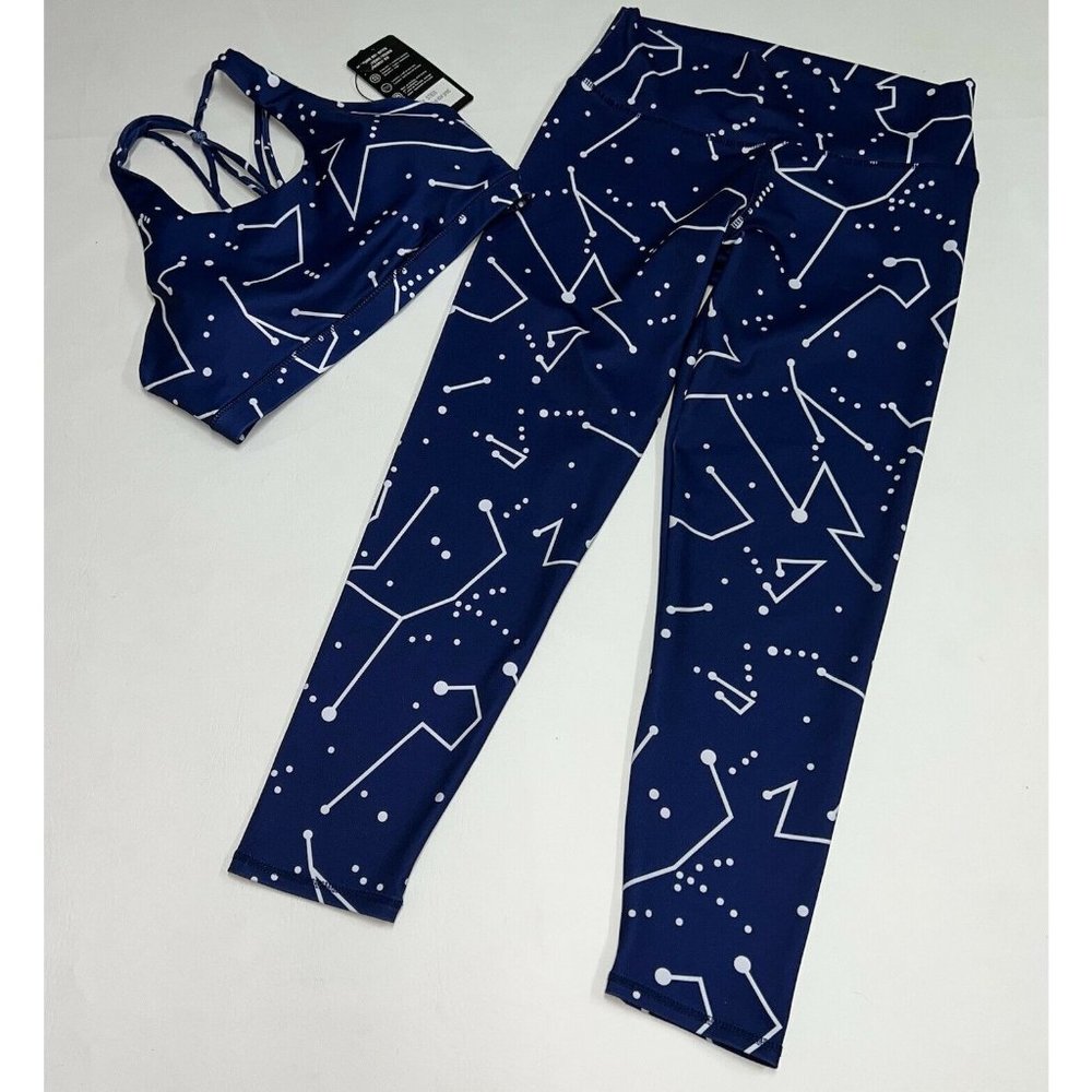 The Free Yoga Womens Blue Star Print Sports Bra Leggings Set L XL Constellation